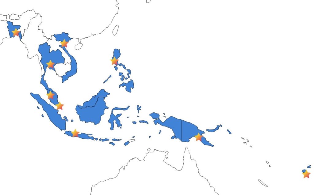 Defense Bridge Asia Map, Bangladesh, Fiji, Indonesia, Malaysia, Papua New Guinea, Philippines, Singapore, Thailand, United States & Vietnam